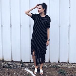 Zara stripped dress when fringe asymmetrical bottom black size small